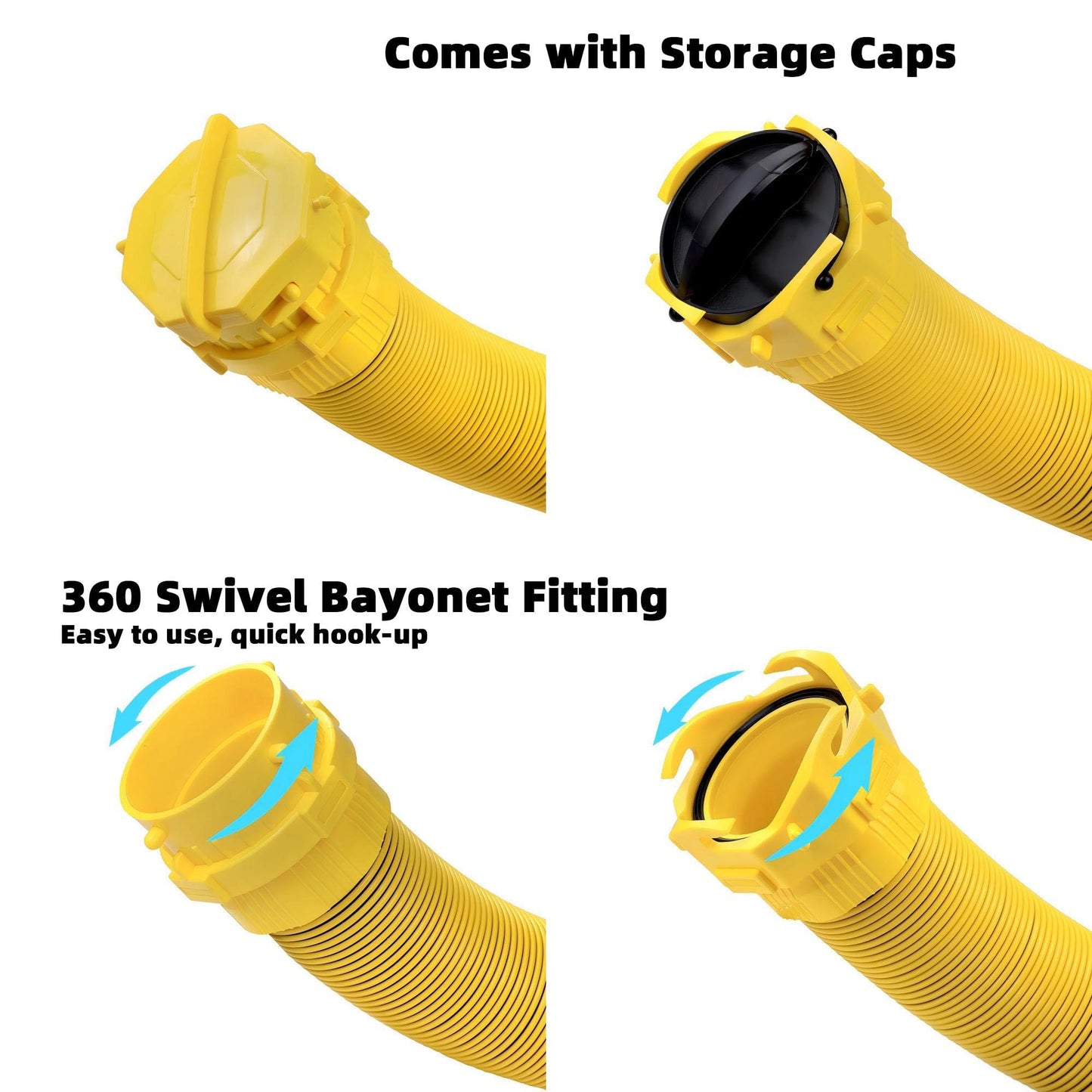 Saturnhose 5 FT RV Sewer Hose Kit Heavy-Duty Sun-Resistant Leak-Proof with 90 Degree Clear View Sewer Adapter Storage Cap