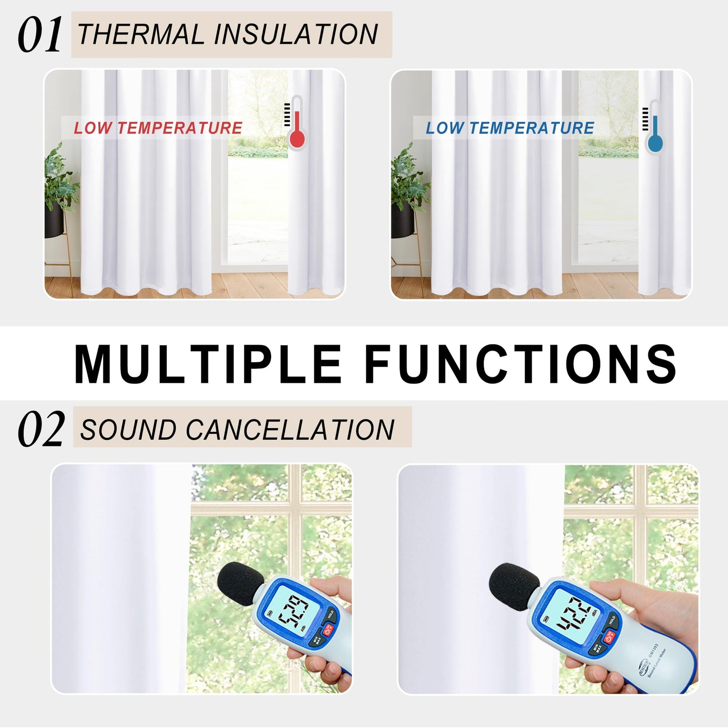 XWZO 100% Blackout Curtains 2 Panels - Room Darkening Thermal Insulating Back Tab & Rod Pocket Bedroom Curtains with Tiebacks for Nursery Rideaux, White, W52 x L84