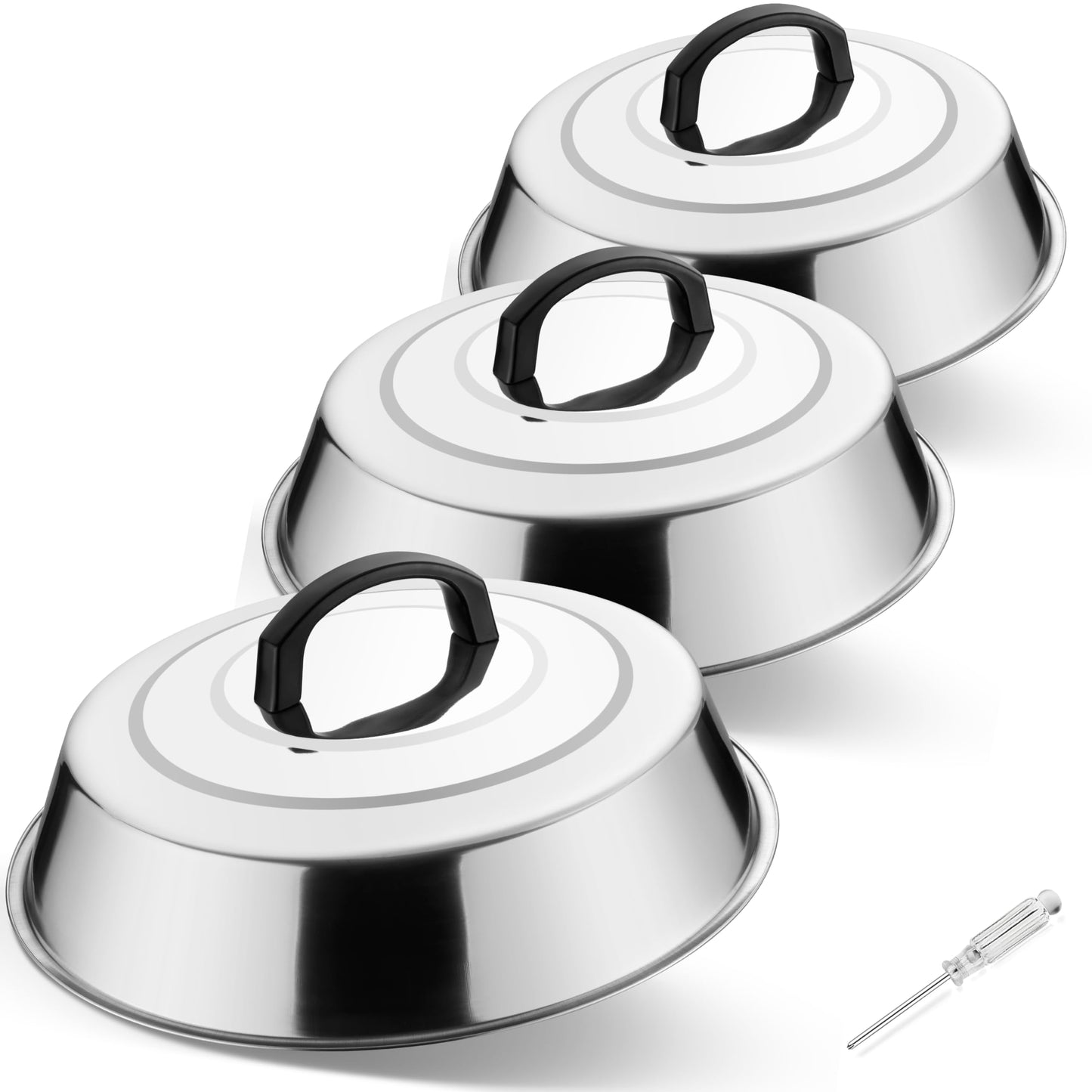 30cm Basting Cover for Griddle, Leonyo 3 Pack Cheese Melting Dome, 12Inch Stainless Steel Wok Lid Steamer Dome BBQ Accessories for Indoor/Outdoor Home Kitchen Cooking Burger
