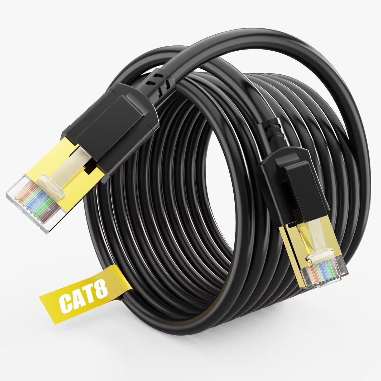 Cat 8 Ethernet Cable 200ft Shielded, Indoor&Outdoor, Heavy Duty High Speed Direct Burial 26AWG Cat8 Network Wire, 40Gbps 2000Mhz SFTP Patch Cord, in Wall&Weatherproof RJ45 Cable for Router/Modem/Xbox