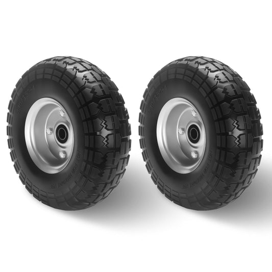 4.10/3.50-4 Solid Rubber Tire Wheels, 10 Inch Tire and Wheel Flat Free, for Garden Carts/Dolly/Trolley/Dump Cart/Hand Truck/Wheelbarrow/Garden Wagon(Black, 2 pcs)