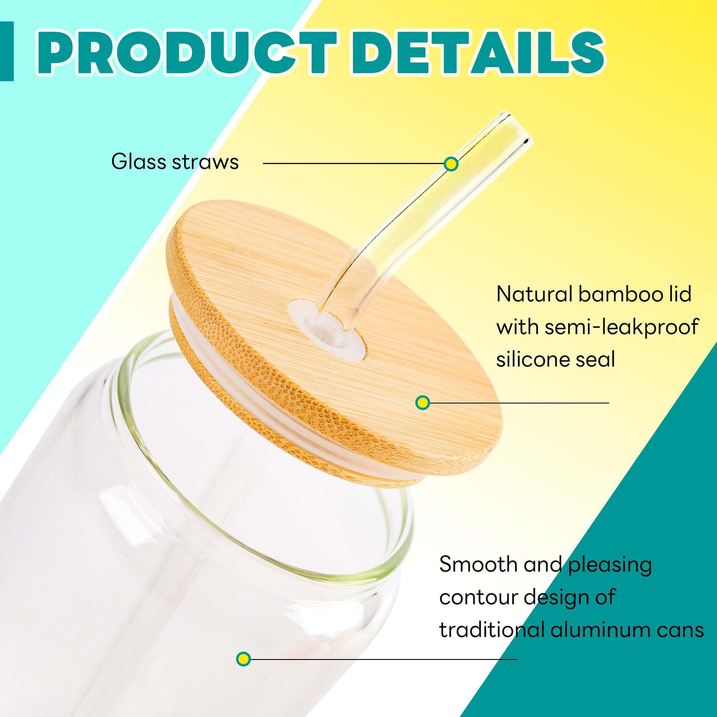 Joyclub Glass Cups with Bamboo Lids and Straws 12 Set 16 oz Reusable Iced Coffee Cup Beer Can Drinking Jars for Smoothie Whiskey Boba Soda Tea Gift