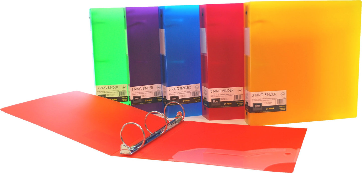 Filexec Products 3 Ring Binder, 2 Inch Capacity, Frosted, Letter Size, Pack of 6, Blueberry, Strawberry, Grape, Lemon, Lime, Tangerine (50161-6494)