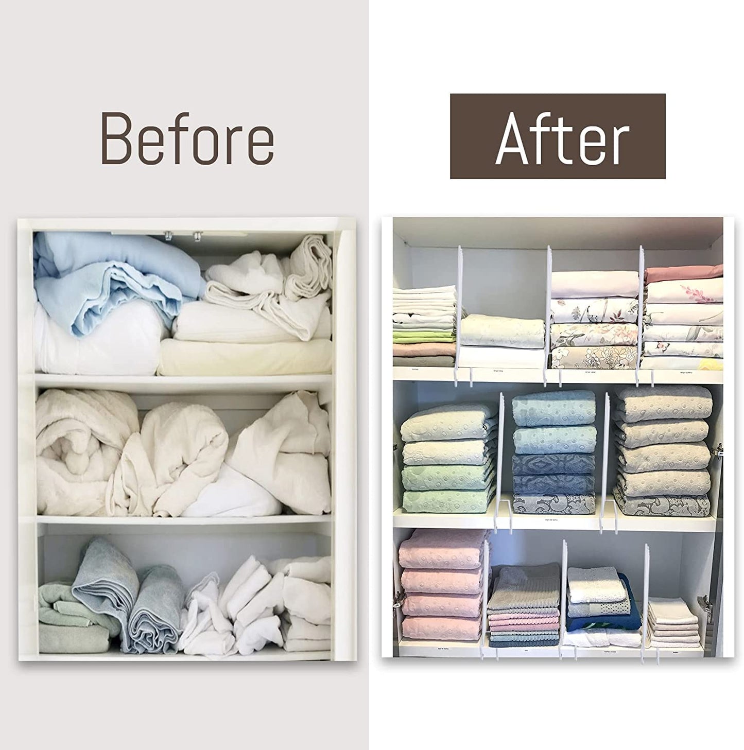 8 Packs Shelf Dividers, Wire Shelf Wood Closet Organizers and Storage， White Coated Steel Shelve Dividers for Shelves in Cabinet Kitchen Bedroom and Office