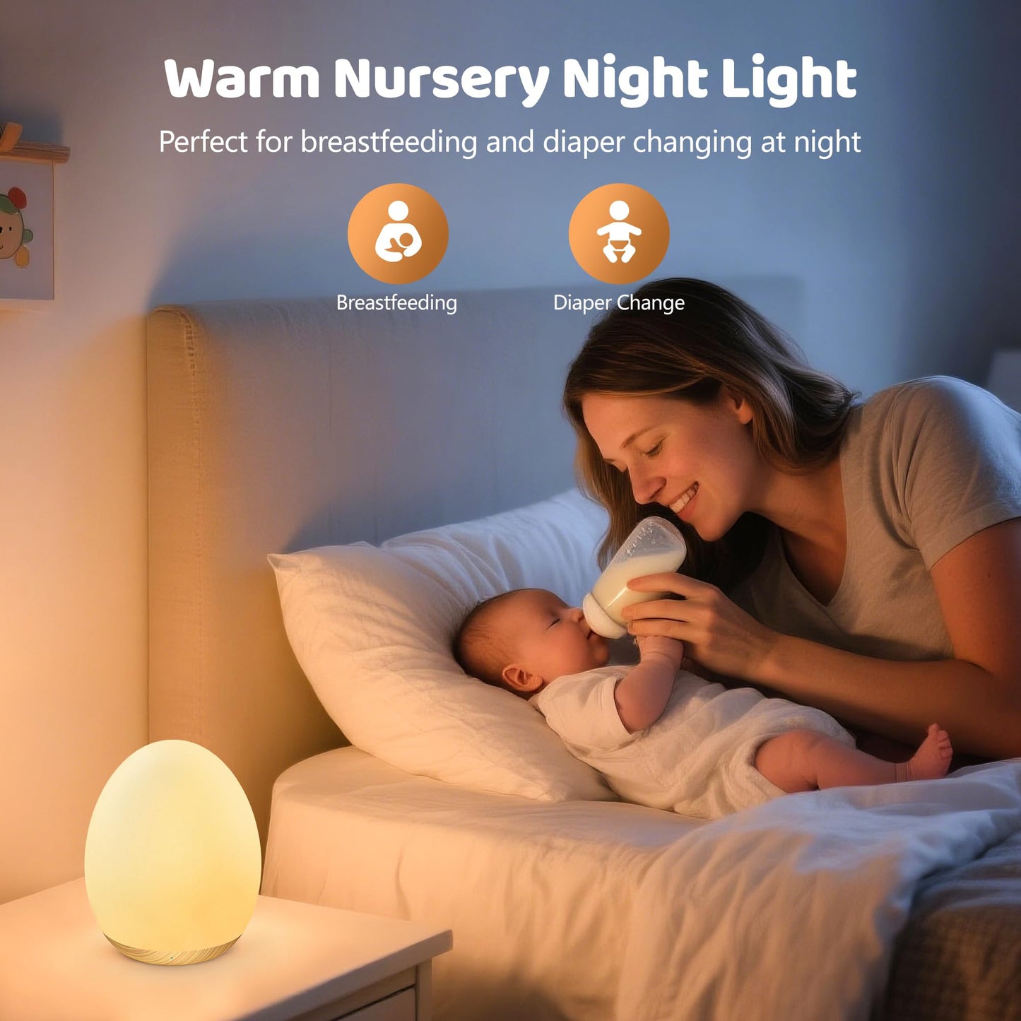 Night Lights for Kids, MediAcous Baby Night Light with 7 Colors Changing & Dimming Function, Rechargeable Kids Night Light with 1 Hour Timer & Touch Control, Up to 100H, Wood Grain