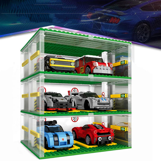 Building Blocks Garage DIY 3-Layer Showcase Car Parking Garage, for Speed Champions Cars(Without Cars)