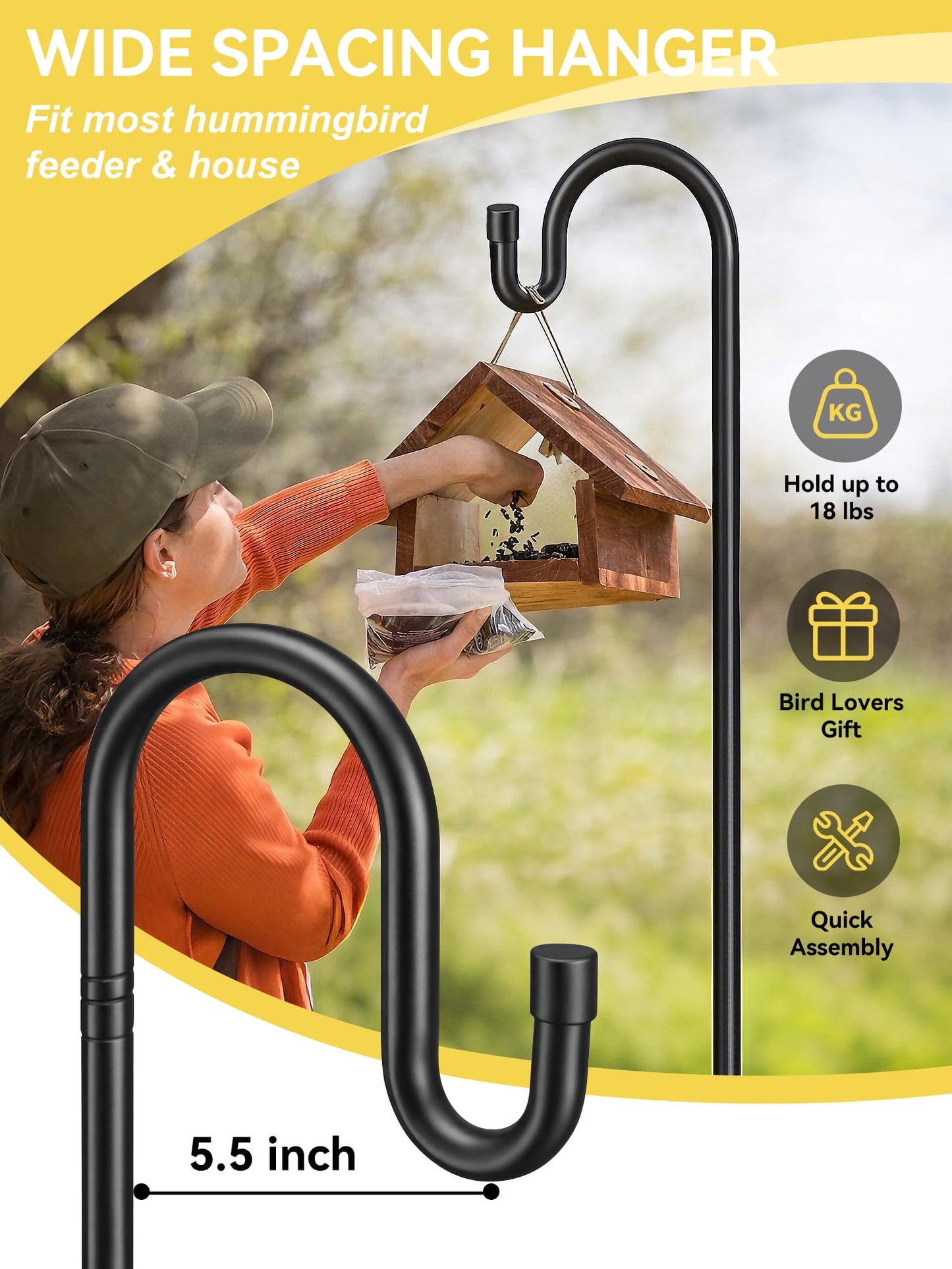 Bird Feeder Pole, 94" Shepherds Hooks for Outdoor Heavy Duty, Hummingbird Feeders Stand with Stable 5-Prong Base, Hanging Plant Shepherd Hook Hanger Stick for Outside Garden Yard Wedding