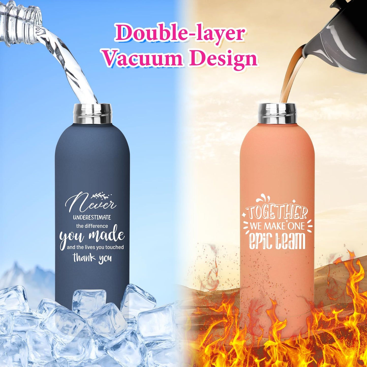 8 Pcs Employee Appreciation Gifts 17 oz Insulated Water Bottle Bulk Stainless Steel Double Wall Sport Bottle Reusable Thermal Water Bottle Thank You Gift for Women Coworker Teacher