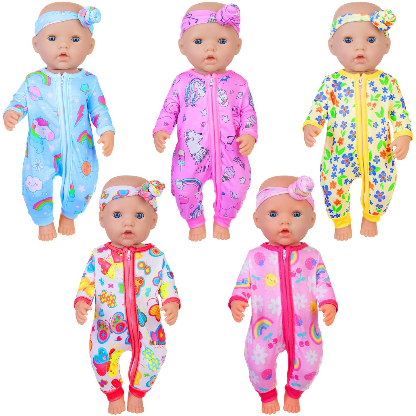 ZITA ELEMENT 5 Sets 14-18 Inch Baby Doll Clothes Outfits Casual Wear for 17 Inch Baby Doll Clothes and Headbands 10 Pcs in Total Doll Clothing and Accessories