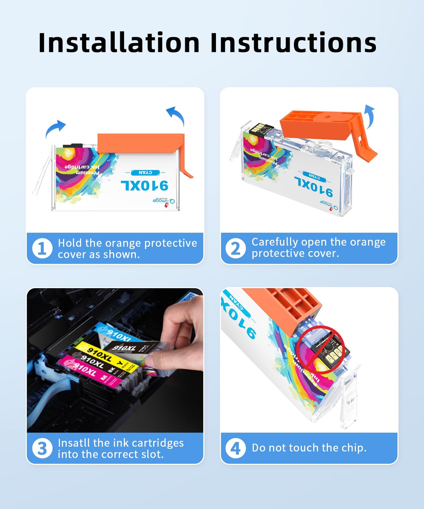 Q-image 910XL 8015 8025 910 Ink Cartridges Replacement for HP 910XL Ink Cartridges Combo Pack Work with OfficeJet 8015 8020 OfficeJet Pro 8025 8028 8035 (2Black, Cyan, Magenta, Yellow, 5 Packs)