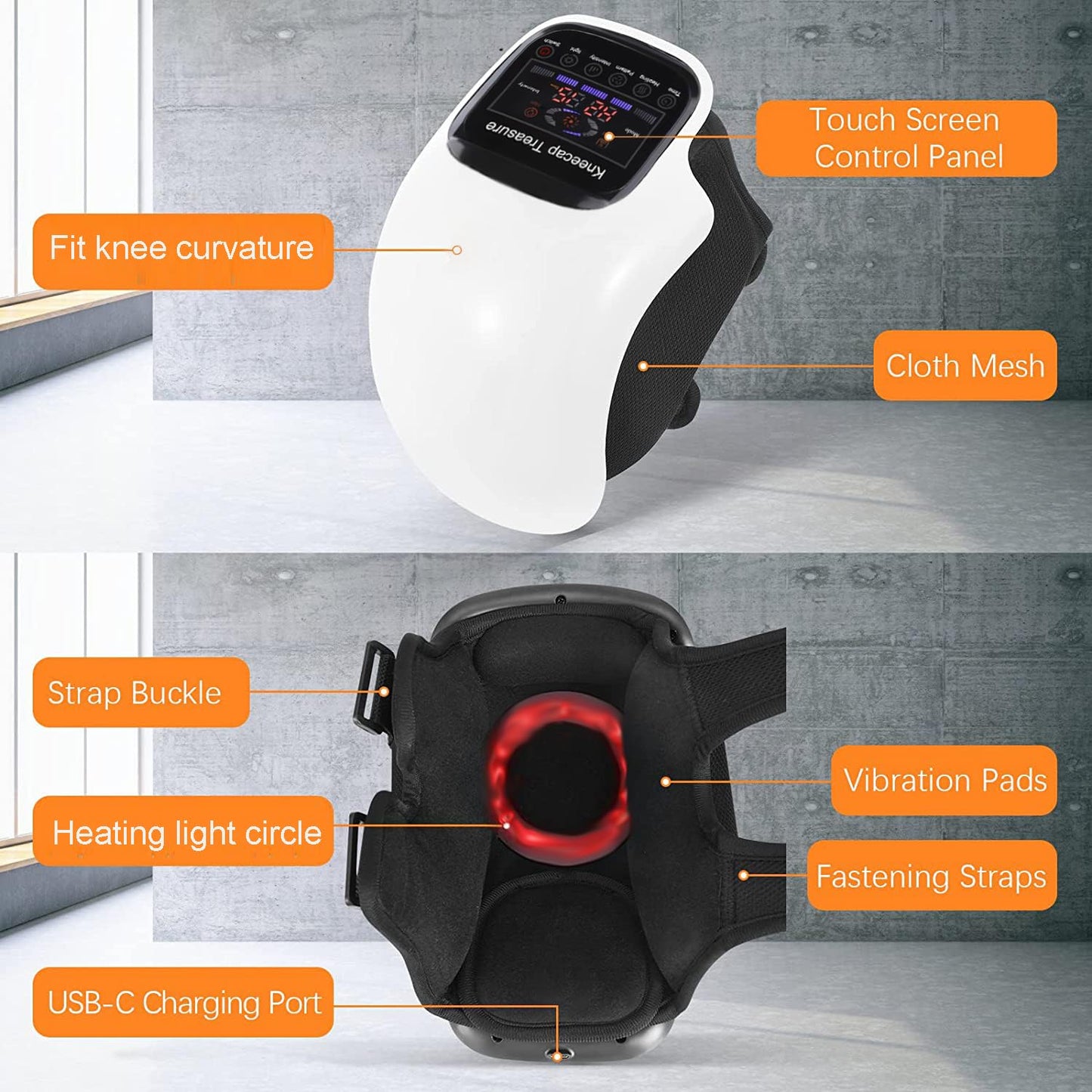 ADKJOY DTOKO Cordless Knee Massager with Heat Vibration, Heated Knee Massager, Portable Rechargeable Electronic Knee Massage with Large Screen, Adjustable Temperature,Massager Gifts For Family-White