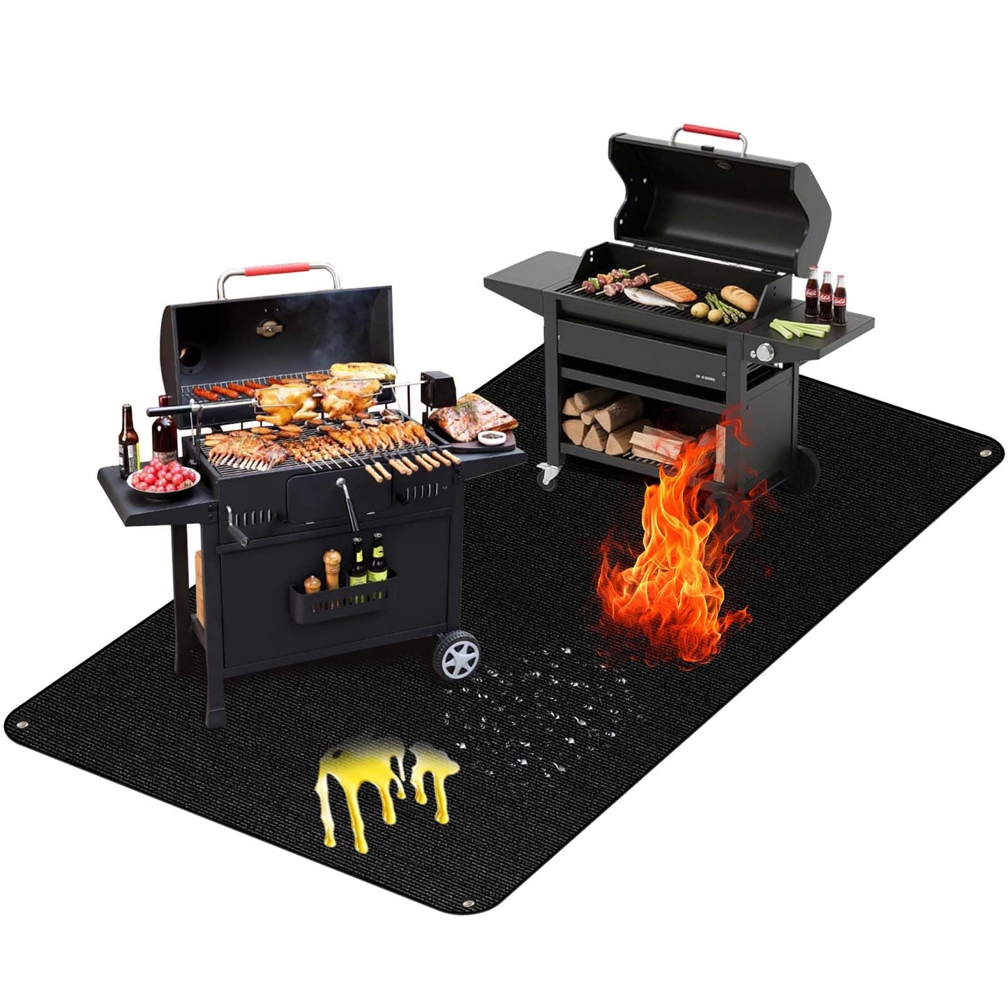 65 x 48 Inch Large Grill Mat for Outdoor Grill, Fireproof Waterproof Oil-Proof BBQ Mat for Deck, Patio, Lawn, or Indoor Fireplace, Easy to Clean Under Grill Protector for Fire Pit and Smoker