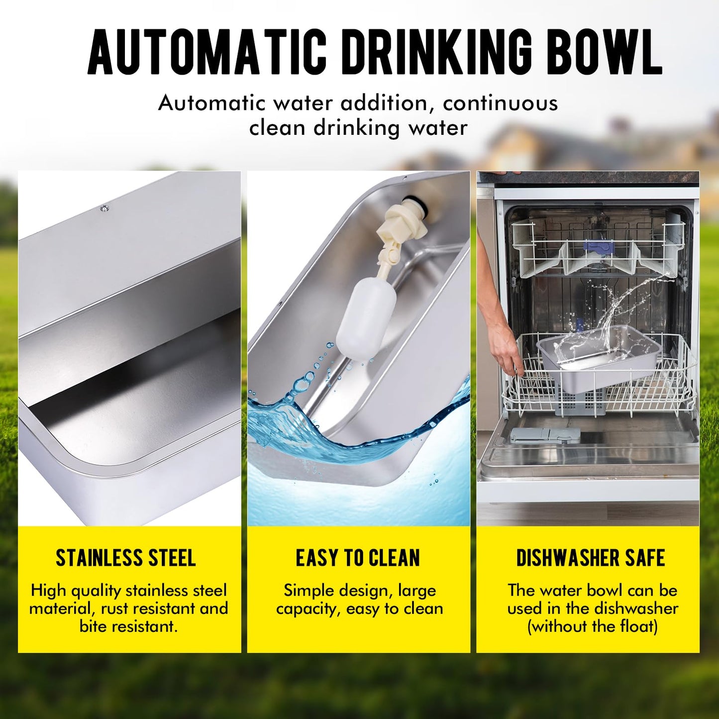 Automatic Water Dispenser for Dogs 3Gal Outdoor Water Bowl Dispenser Large Breed XLarge Auto Fill Dog Waterer Stainless Pet Waterer Big Cats Chicken Livestock (15.7" X 11.8")