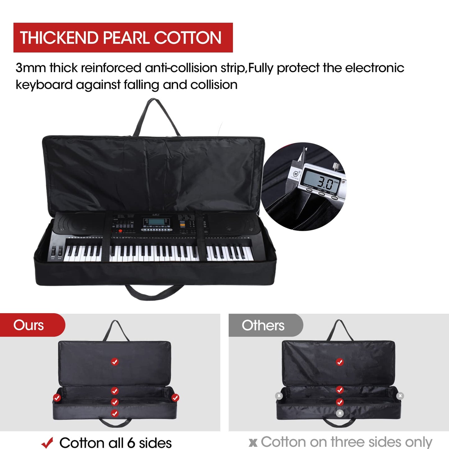 61 Key Keyboard Case, Keyboard Bag 38.5"x16"x5.9" Portable Water Repellency Keyboard Carrying Case with 3 Pockets (61 Key keybord Cover)