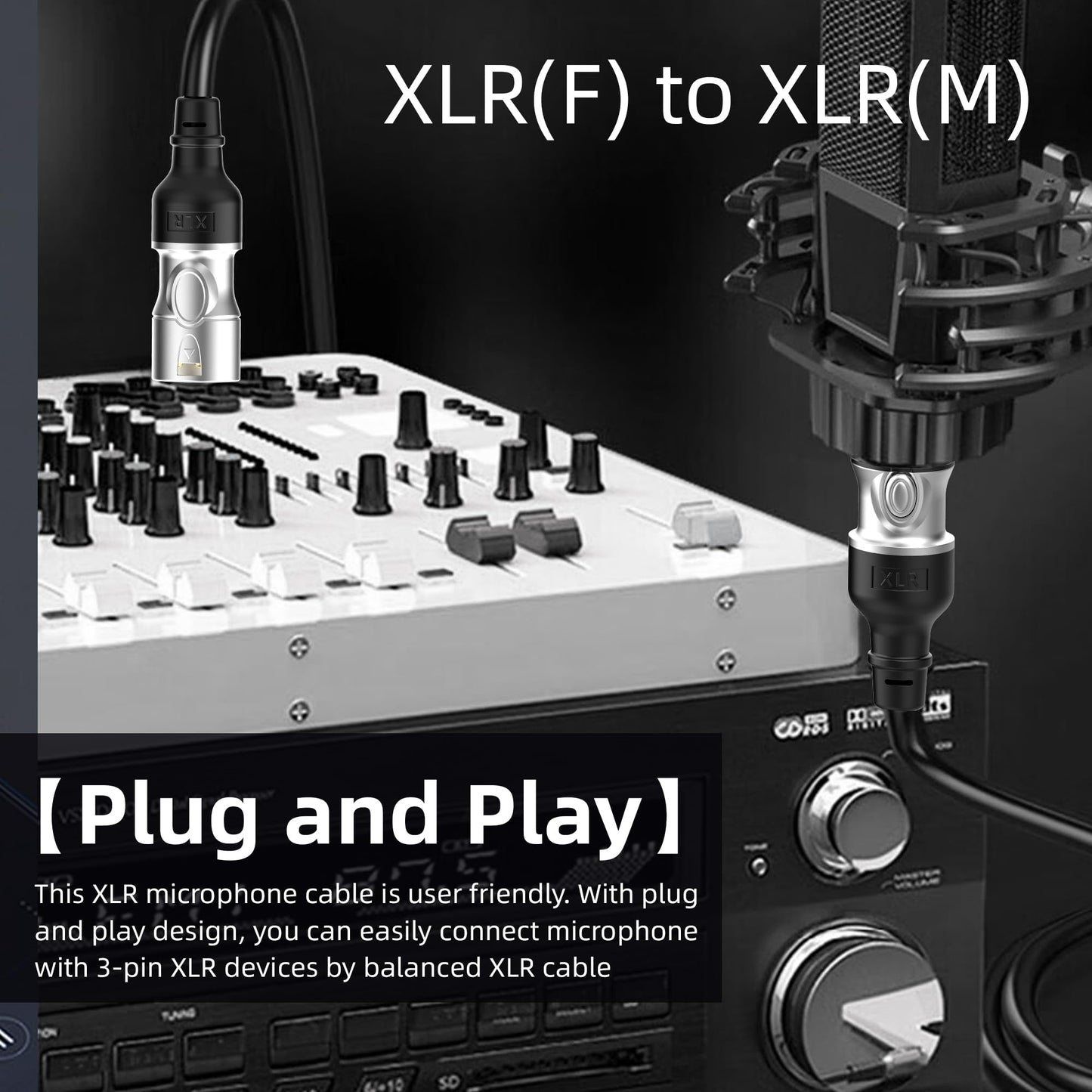 XLR Cables 25 FT 4 Pack 4 Colors, Durable XLR Male to Female Microphone Cable, Premium Balanced Gold Plated 3-Pin Shielded Mic Speaker Cable, Zinc Alloy Connectors, Compatible with Microphones, Mixer