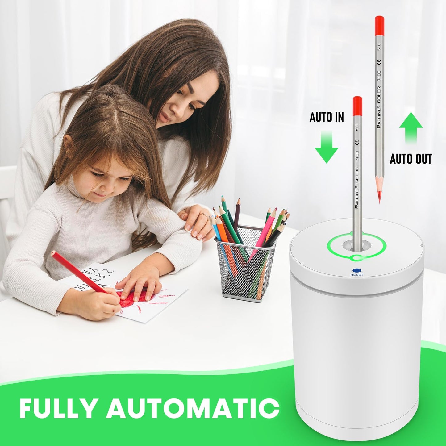 Fully Automatic Electric Pencil Sharpener,Rechargeable smart Pencil Sharpener.Suitable for No. 2/Colored Pencils (6-8 mm),Applicable to School/Classroom/Office/Home