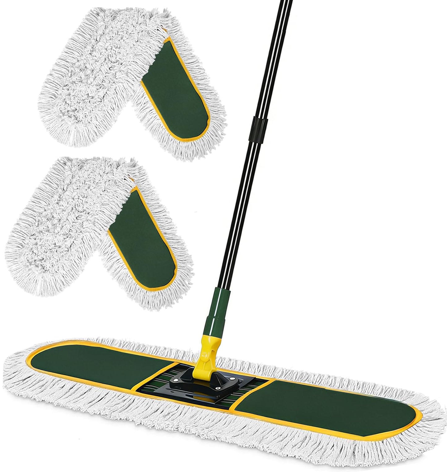 24 Inch Commercial Dust Mop,Heavy Duty Dry Wet Dust Mops Broom for Hardwood Floor, Laminate, Tile, Concrete Cleaning | 60 Extendable Handle & 2 Cotton Mop Heads | Home, Garage, Warehouse Use