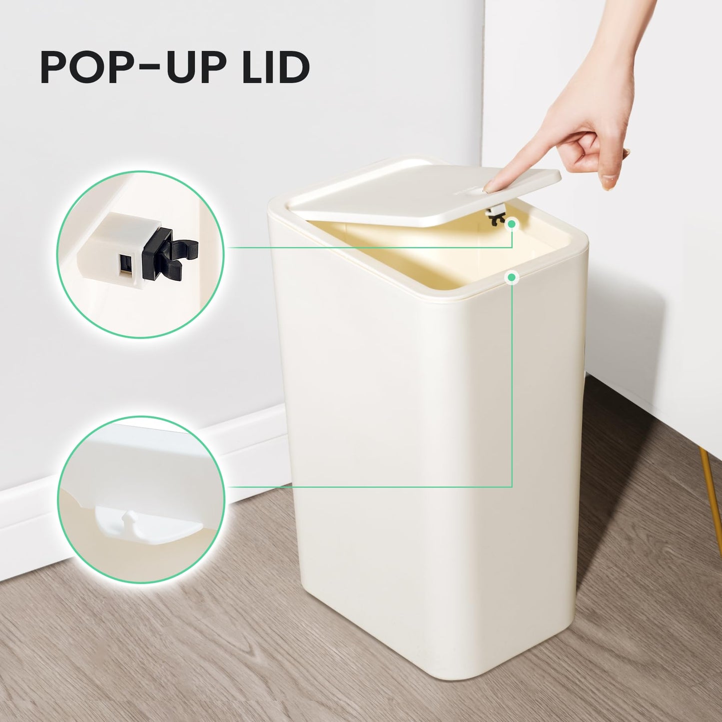 Cesun 2 Pack Bathroom Trash Can with Lid, 4.0 Gallon / 15 Liter Small Garbage Can with Press Top Lid, Plastic Wastebasket with Pop-up Lid for Toilet, Office, Bedroom, Living Room, White