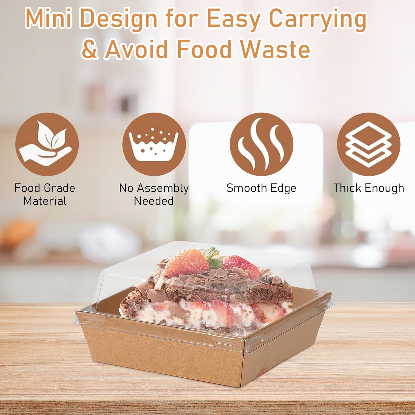 100 Pack Charcuterie Boxes with Clear Lids, Disposable Paper Sandwich Boxes,Square To Go Containers for Bakery Desserts, Strawberries, Cake Slice and Cookies