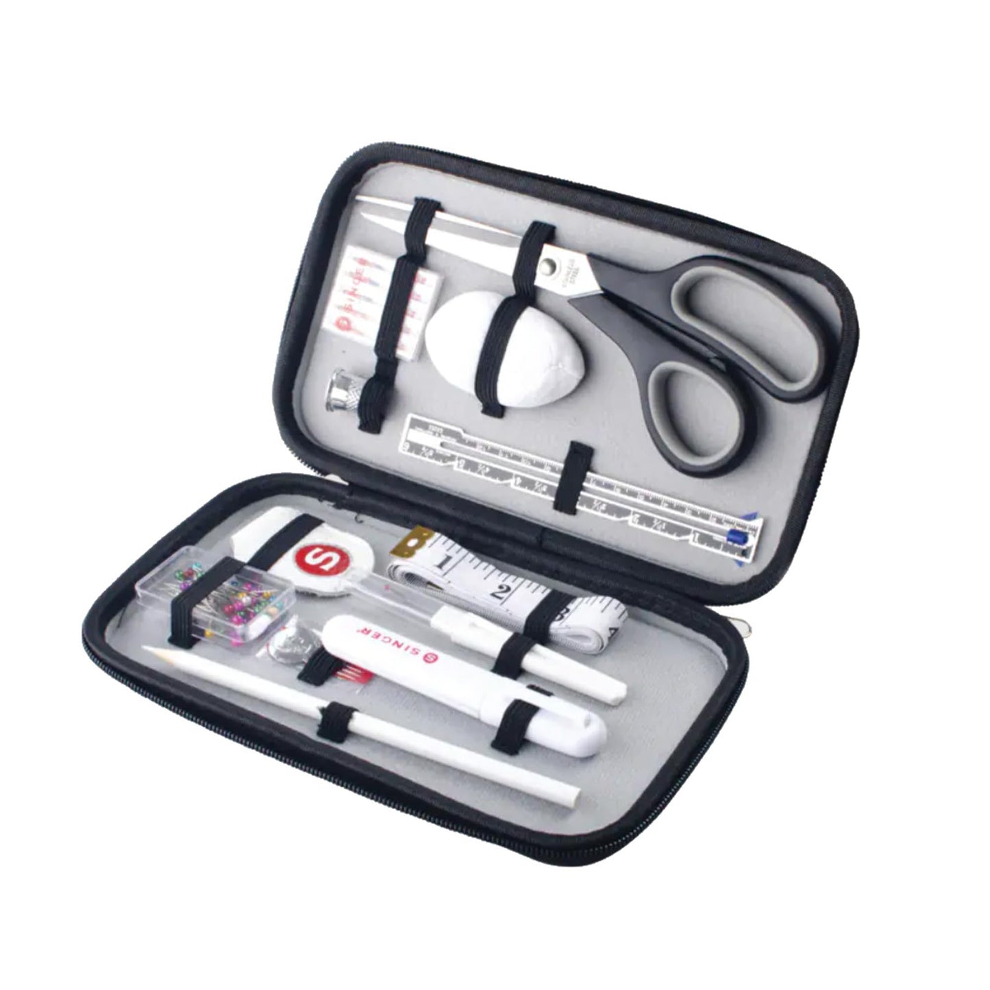 SINGER Beginner Sewing Kit with Carrying Case | Sewing Supplies Include Needle Threader, Scissors, Needles, Tape Measure & More (Black)