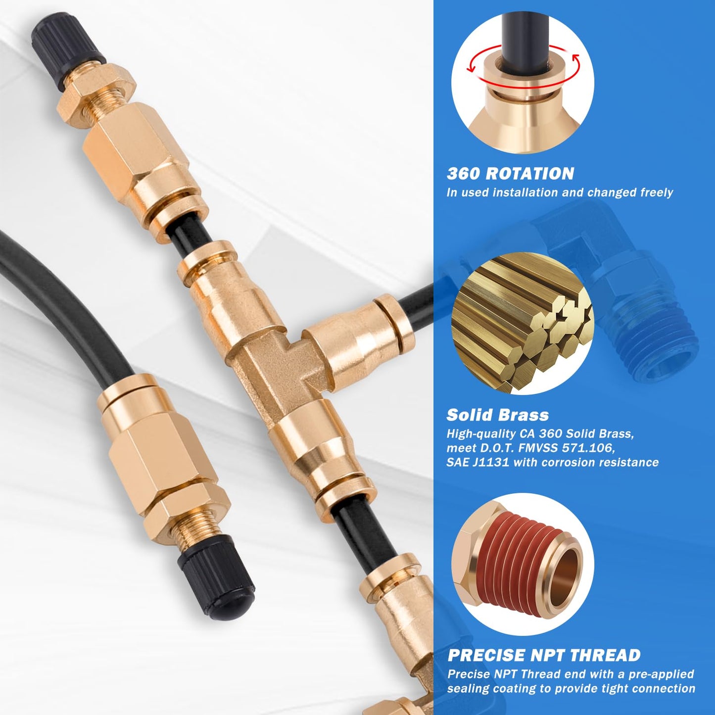 1/4" Air Line Service Kit for Air Bags Suspension Kit with Brass DOT Air Brake Fittings,1/4 DOT Air Fittings, 30 FT (9.1M) DOT Air Line PA Hose for Air Shock Line Kit Replacement Components