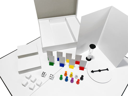 Create Your Own Board Game (Blank Game Board, Box & Accessories) Deluxe Pack with Game Pieces, Blank Cards, Rule Sheet, Sand Timer, Dice and More. DIY Board Game, Build Your Own Custom Board Game