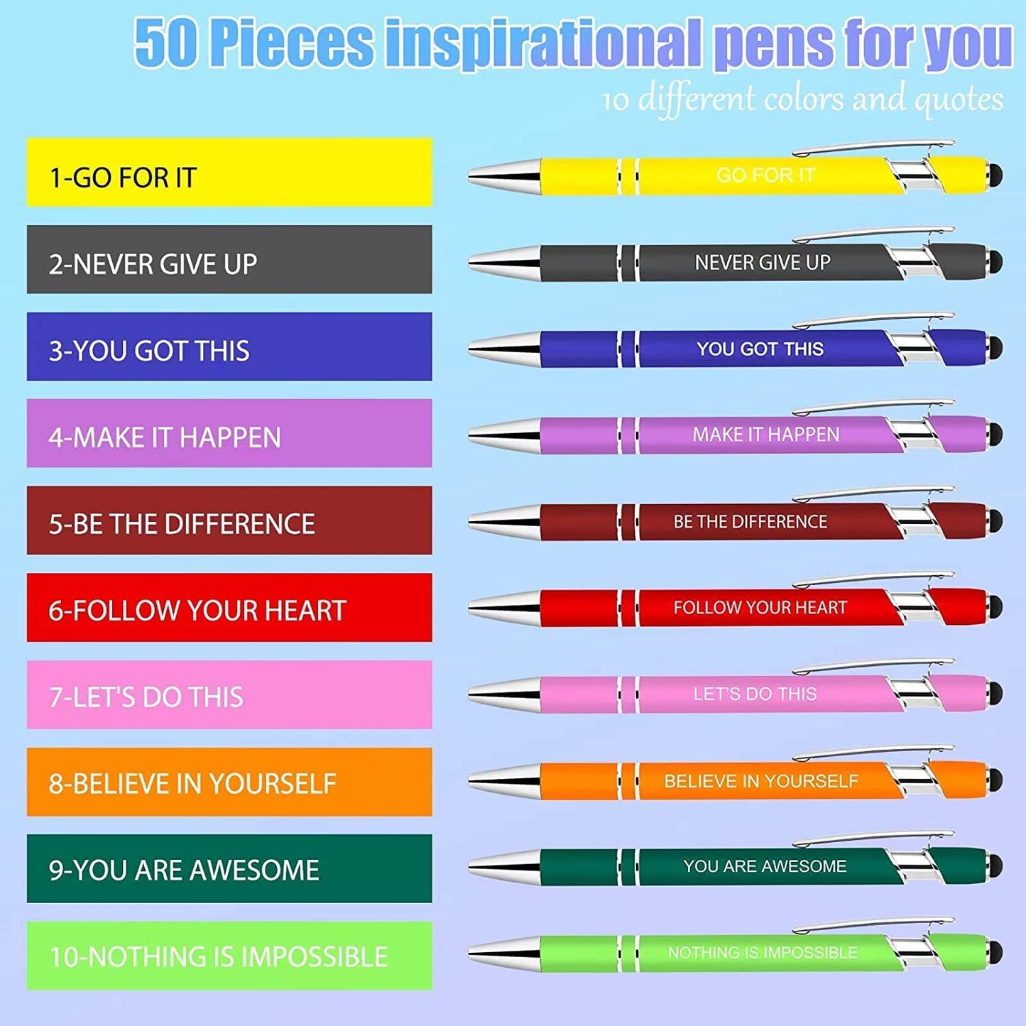 Greengines 30 Pieces Inspirational Pens, Motivational Ballpoint Pen with Stylus Tip Funny Ink Pens Bulk Inspirational Gifts for Women Coworkers Office Supplies Black Ink