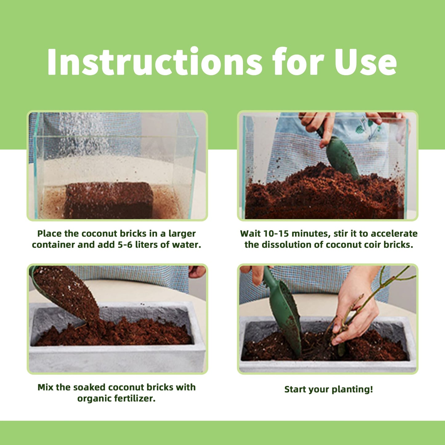 9 Pack Coco Coir Bricks for Plants, 100% Natural Organic Compressed Coconut Fiber, pH Balanced & Low EC, High Nutrient Coco Soil for Herbs & Gardening