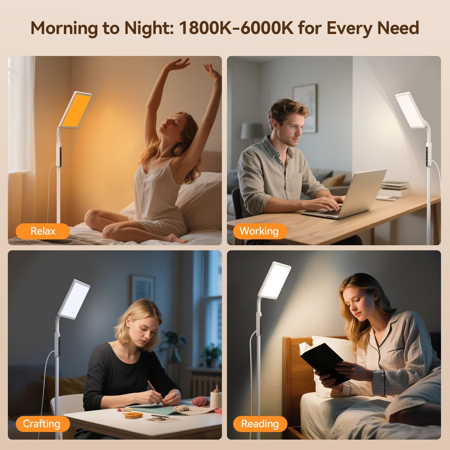12000 Lux Sun Lamp, Full Spectrum Sunlight Lamp, Floor Lamp with Adjustable Height, Remote Control, 4 Color Temp, 5 Brightness, 4 Timers, Home Office Use