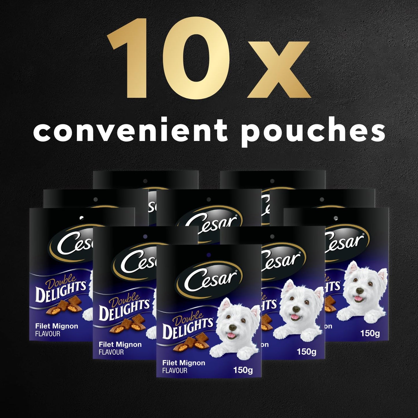 CESAR DOUBLE DELIGHTS Dog Treats, For Small Breed Adult Dogs, Filet Mignon Flavour, No Artificial Flavours, No Artificial Colours, Less Than 3 Calories Each, 150g Pouch