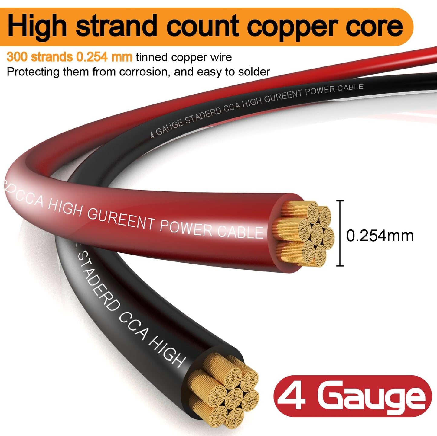 4 Gauge Wire (25ft Each- Black/Red) Copper Clad Aluminum CCA,20pcs Lugs Terminal Connectors with 3:1 Heat Shrink Tube for Power/Auto,Amplifier,Ground Cable