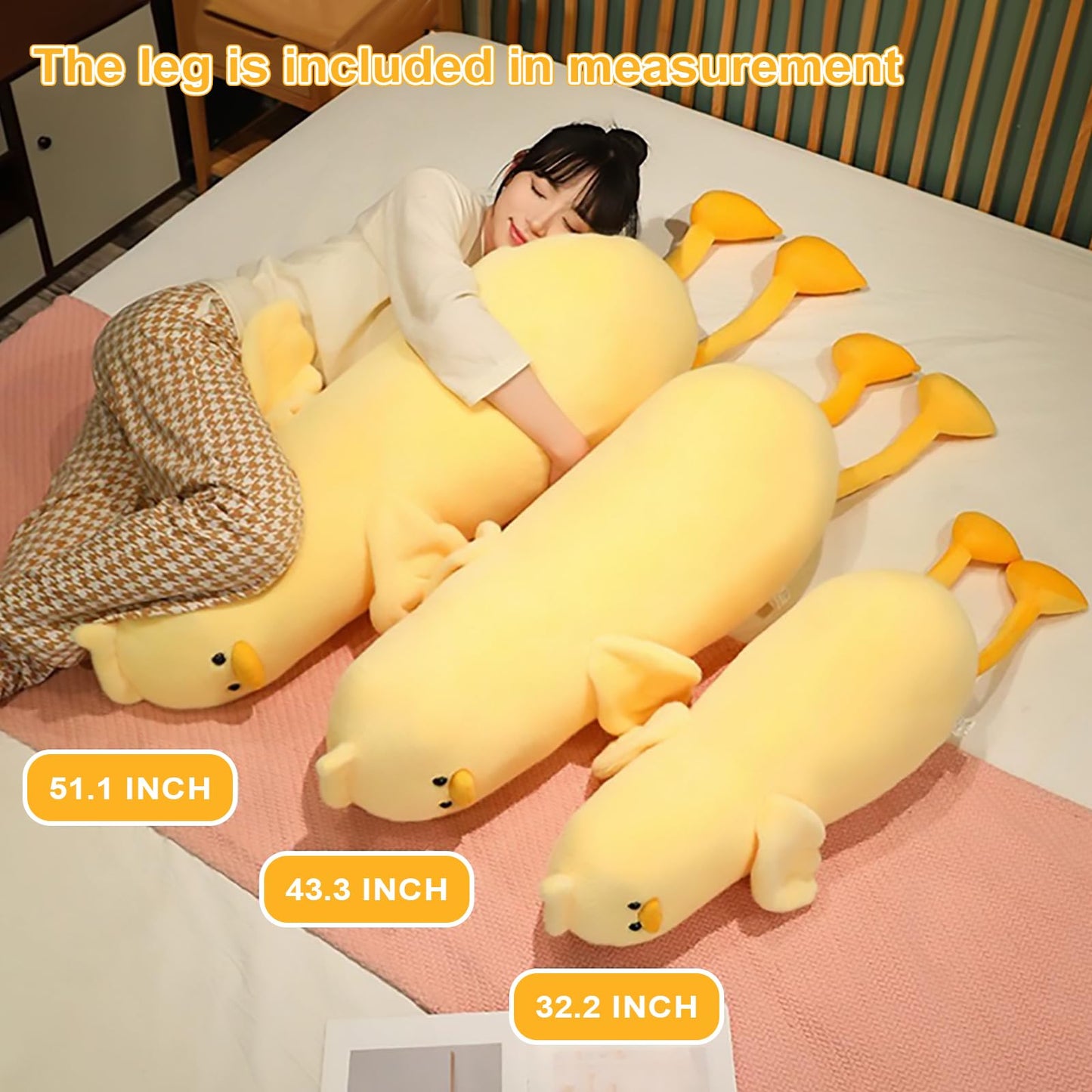 PEACH CAT Long Duck Plush Pillow Cute Duck Stuffed Animal Toy Gift for Girls Boys Yellow 32.2"