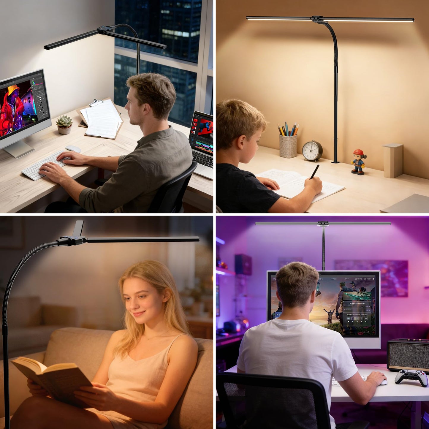Eocean Dual-Head Desk Lamp, 1800LM 24W LED Architect Light with Remote & Button Control, 25 Lighting Modes & Clamp, CRI>95 No Flicker for Home Office Reading Gaming