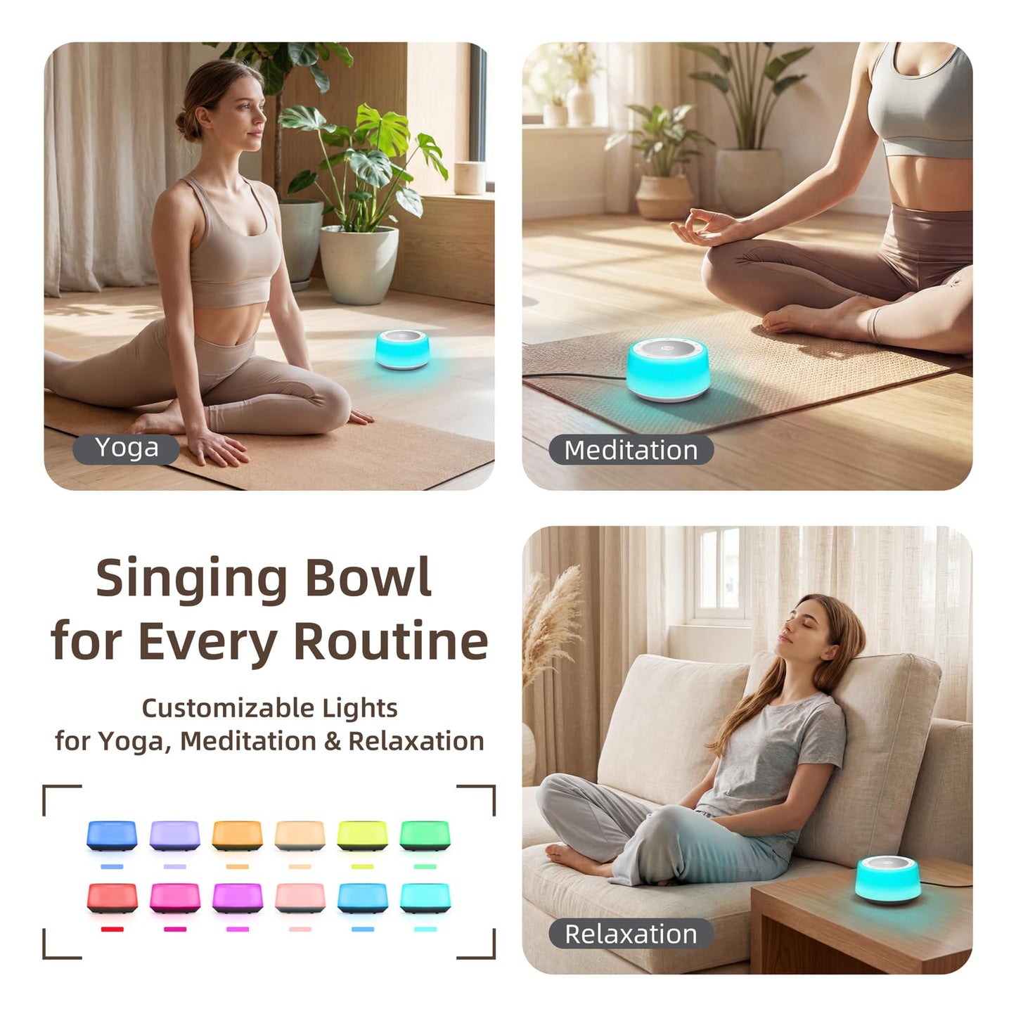 Tibetan Singing Bowls Machine - 11 Sound Bowls for Yoga, Meditation, Mindfulness, Healing, Chakra Healing and Stress Relief, Timer and Memory Features, Plug in