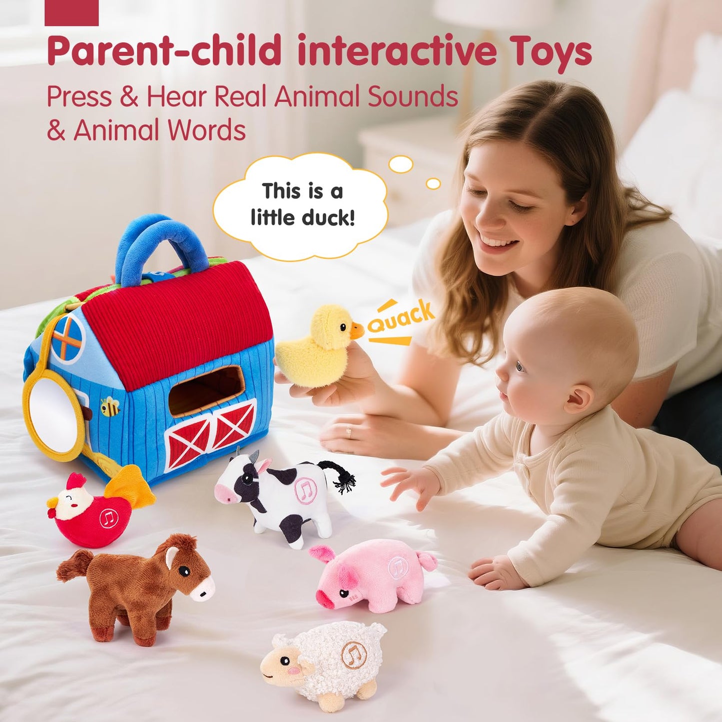 hahaland Baby Toys 6-12 Months - Surprise Barn with Stuffed Farm Animals with Real Sounds & Word Repeats, Mirror- Sensory Toy Montessori Toys for 6 Month Old Baby 1 Year Old Boy Girl