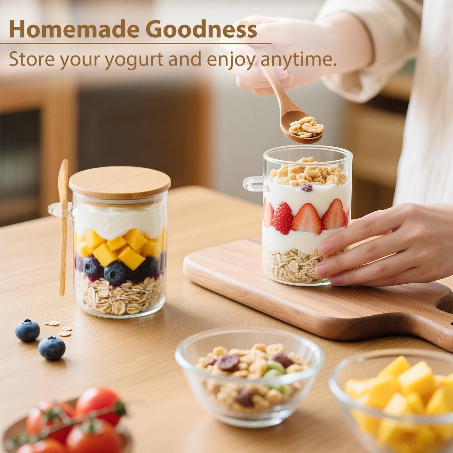 TBWIND 6-Pack 16oz Overnight Oats Jars with Lids and Spoons, Reusable Yogurt Containers with Labels, Glass Food Storage Jars for for Chia Seed Pudding, Salad, Cereal, Coffee, Dry Snacks, Seasoning