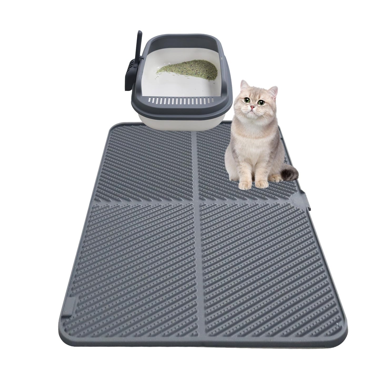windhunt Silicone Cat Litter Mat,Extra Large Litter Trapping Mat,Waterproof Litter Box Mat for Floor,Easy Clean,Non-Slip Litter Catcher Mat,Cat Supplies Needs (Grey, 31x23x0.26 in)