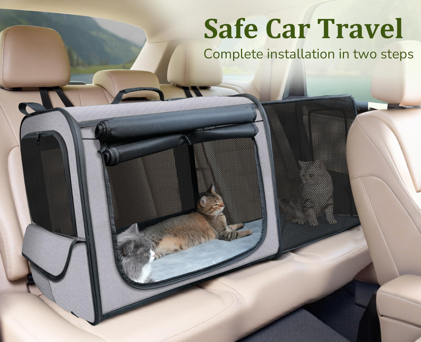 Pecute Expandable Dog Crate for Pets＜15kg, Pet Carrier Stable and Light Weight, Soft Dog Crate with Breathable Windows, Portable Dog Carrier with Curtain 61×45×52cm (Gray)