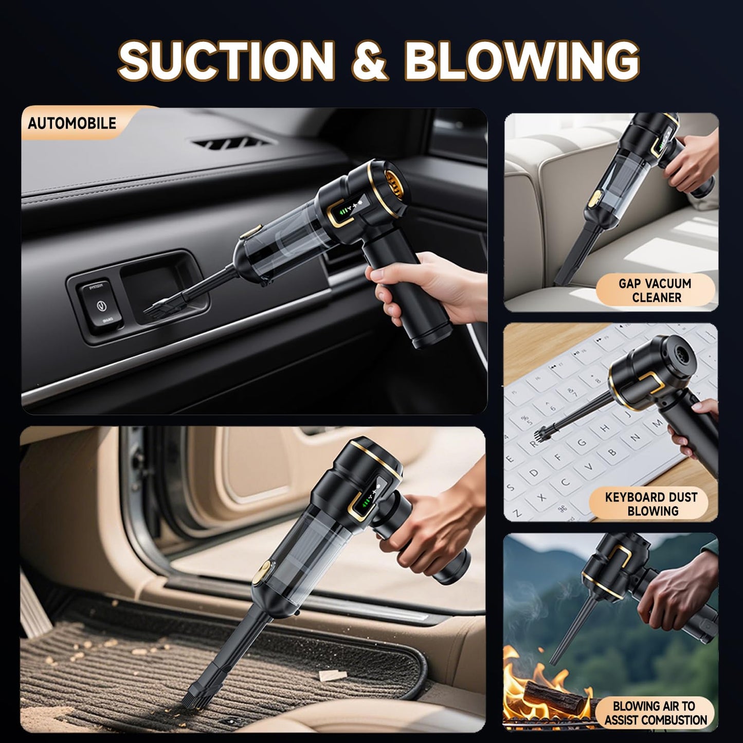 Car Vacuum Cleaner Cordless with Battery and 3-Segment Display,23000PA High Power Mini Vacuum Cleaner,Rechargeable Handheld Vacuum Cleaner,Portable Vacuum for Pet Hair, Home, Office
