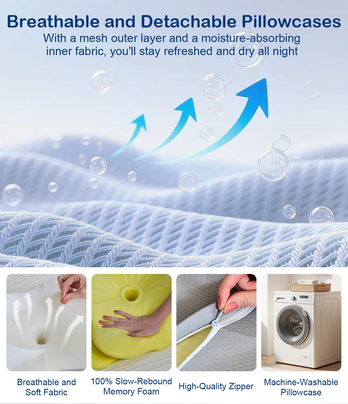 CosBed Cervical Neck Pillow, Ergonomic Memory Foam Pillows for Neck Pain Relief with Breathable Pillowcase, Contour Neck Support Pillow for Side Back Stomach Sleepers White