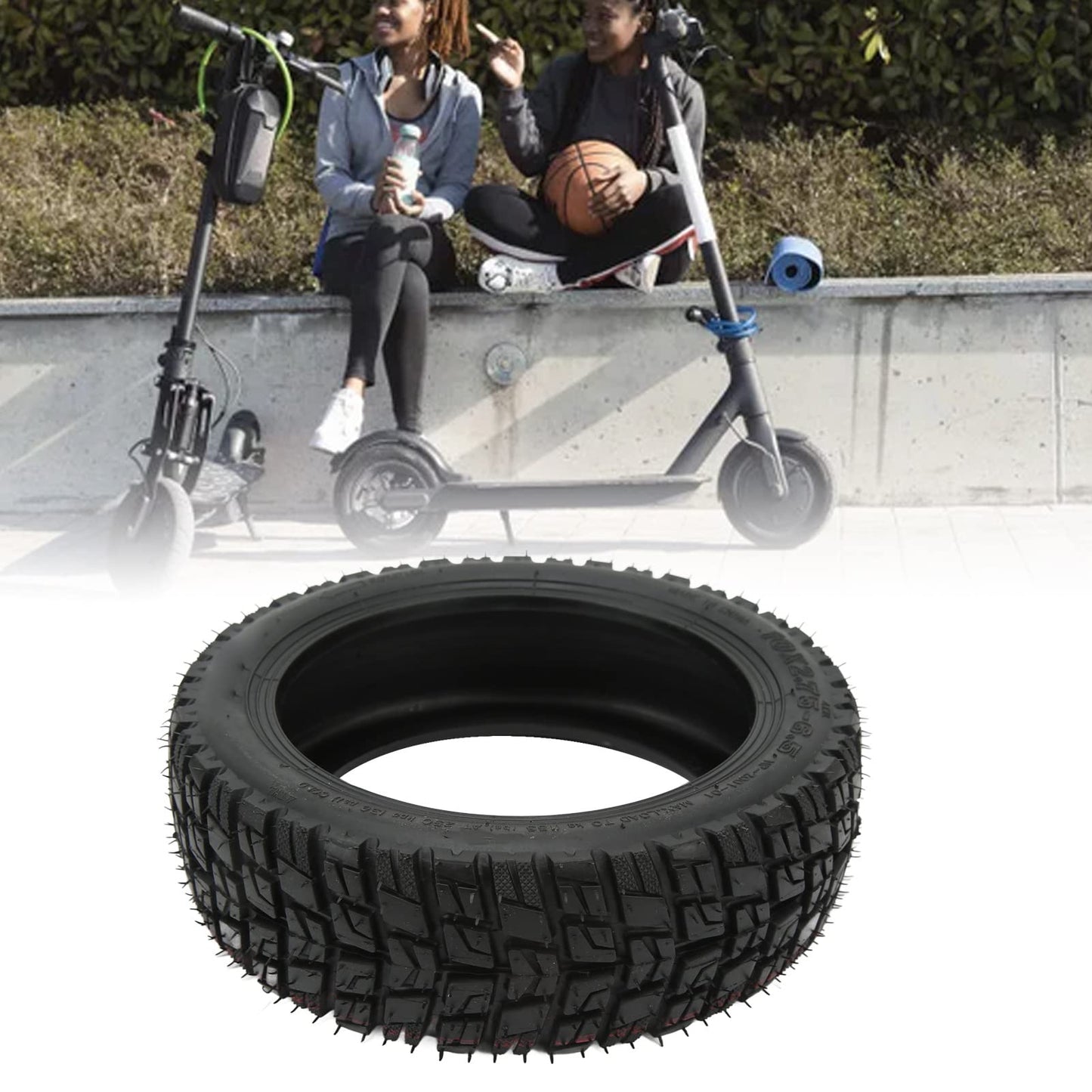 10x2.75‑6.5 Tubeless Tire, Lightweight Rubber Scooter Tire 10 Inch Shockproof Tubeless Tyre Replacement for Electric Scooter