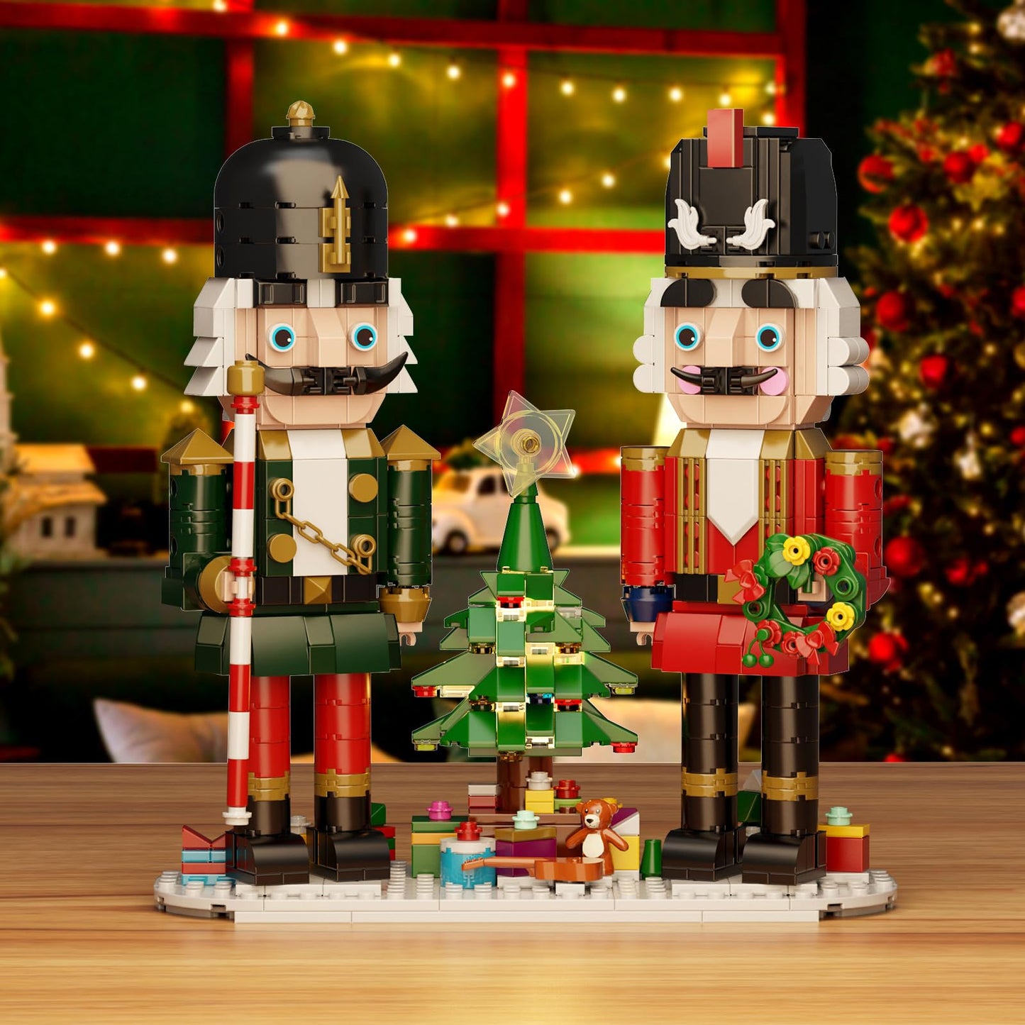 Christmas Nutcracker Building Kit with LED Light,Xmas Decorative Nutcracker Building Sets,Contains Christmas Tree,Wreath,Cane,Compatible with Lego,Festival Gift (690 Pcs)