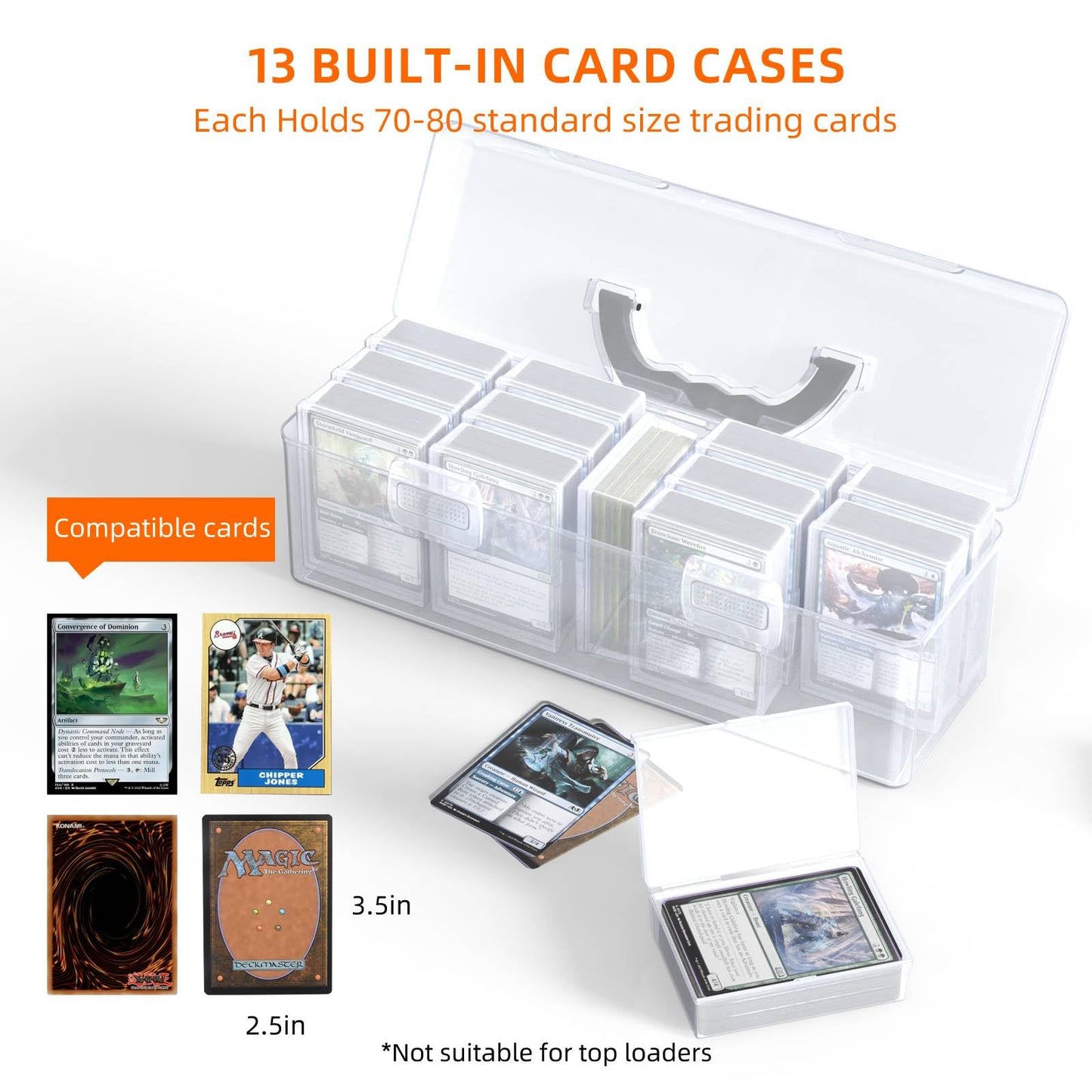 Trading Card Storage Box,Plastic Card Box Set of 14,Baseball Card Storage Holds 900+ Loose Cards,Portable Sports Card Storage Boxes for Collectible Gaming Trading Cards