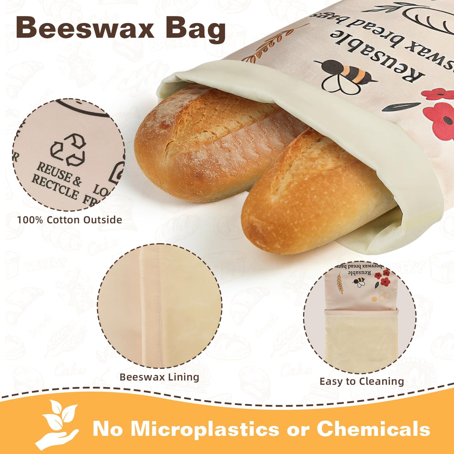 2 Pack XL Reusable Beeswax Bread Bags for Homemade Bread, Sourdough Bread Baking Supplies, Sourdough Bread Bags for Bread Storage Keep Sourdough Fresh, Freezer-Safe, Eco-Friendly