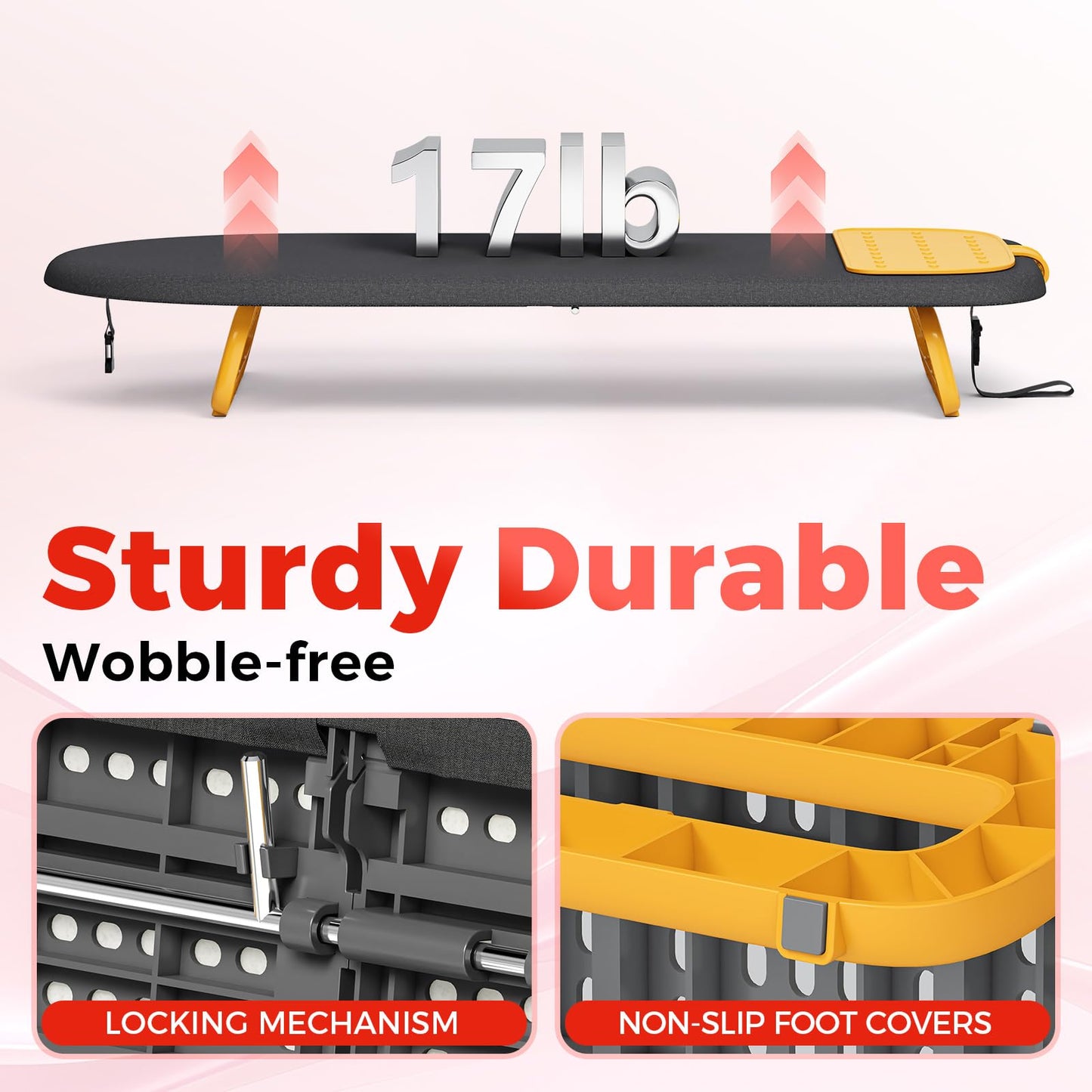 APEXCHASER Ironing Board Foldable with Orange Silicon Iron Mat, Tabletop Small Iron Board with Heat Resistant Cover, Portable Ironing Board with Non-Slip Feet for Home Travel Use 12x32 Black