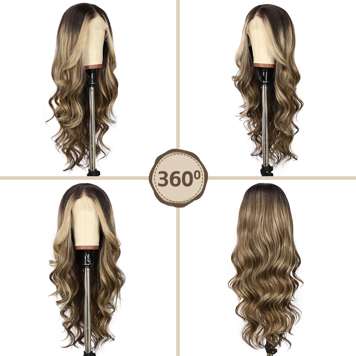 BABEHERS Highlight Brown Lace Front Wig for Women 13x4 Body Wave Synthetic Wigs Balayage Pre-plucked Long Wavy 150% Density Heat Resistant Hair Daily Use 26 Inch