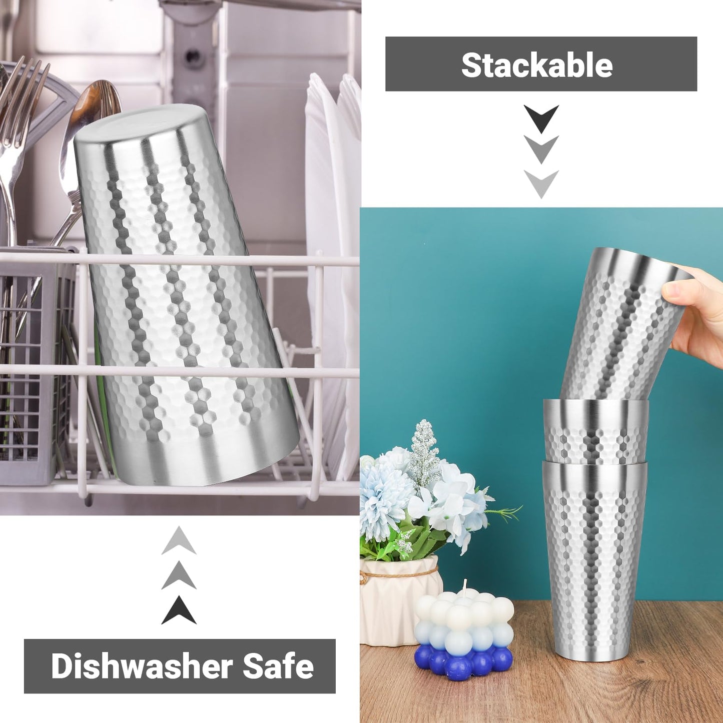 Offiper Metal Cup, 19 oz Insulated Tumbler, 8 Pack Double Wall Unbreakable Stackable Water Tumblers Premium Insulated Stainless Steel Cups Drinking Glasses for Home Travel Camping Outdoor