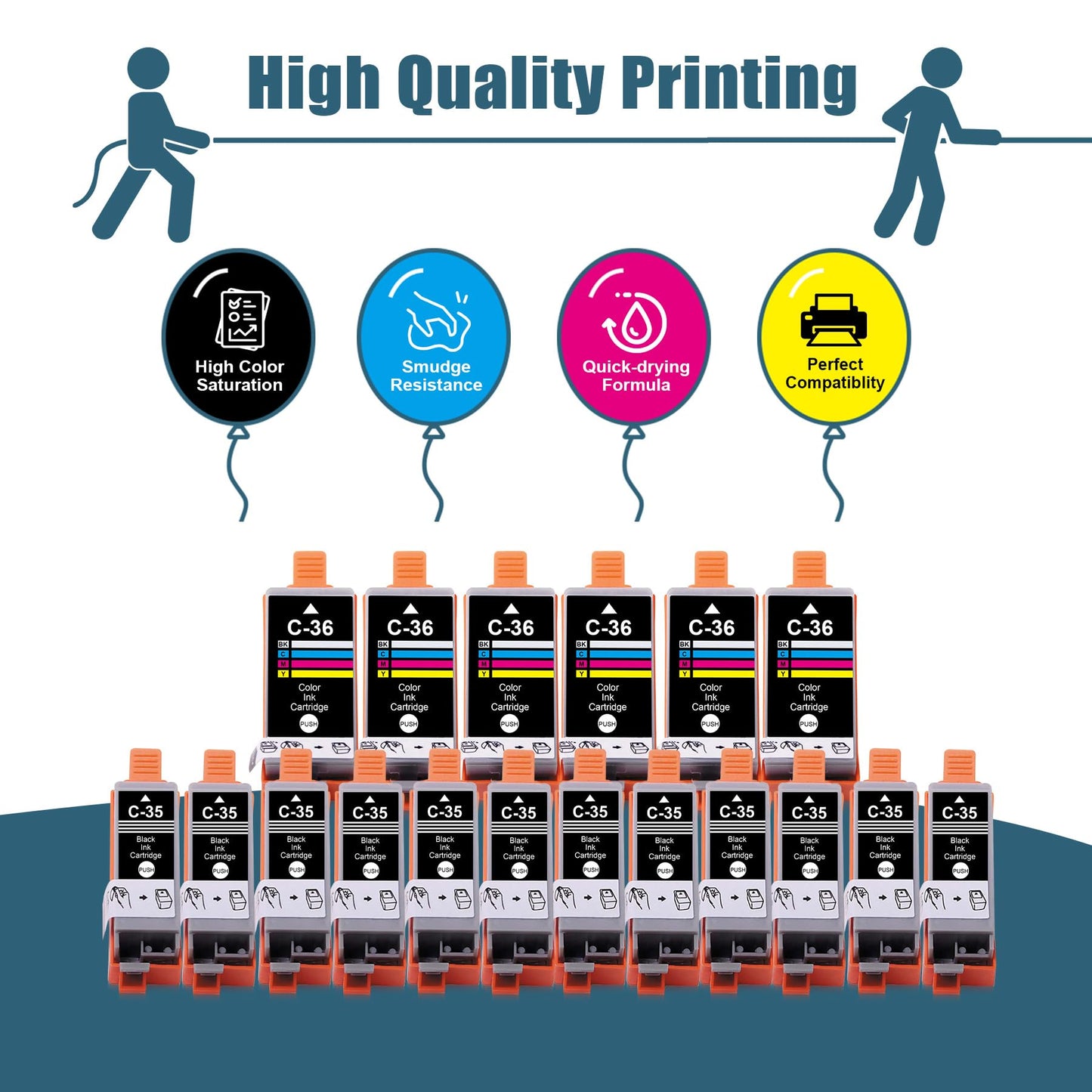 PGI-35 CLI-36 Ink Cartridges Compatible for Canon TR150 TR160 iP100 Printers, Replacement for Canon 35 36 Ink Cartridges (18 Pack, 12 Black & 6 Color)