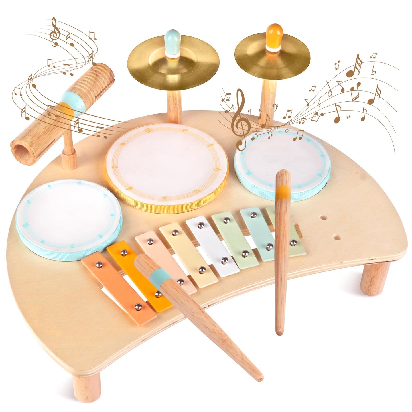 Toddlers Drum Set Toys for 1 Year Old Boy Girls,Baby Drum with Xylophone for Toddlers 1-3,Musical Instruments, Kids Wooden Montessori Toys for Babies, Christmas Birthday Gifts for Age 1 2 3+