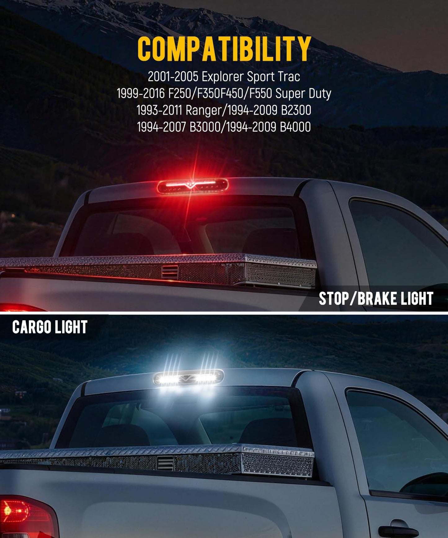 Partsam High Mount Stop Light LED 3rd Brake Replacement for 07-13 Silverado/Sierra 1500 2500HD 3500HD Third Rear Cab Roof Center Tail Cargo Lamp (Smoke Lens)